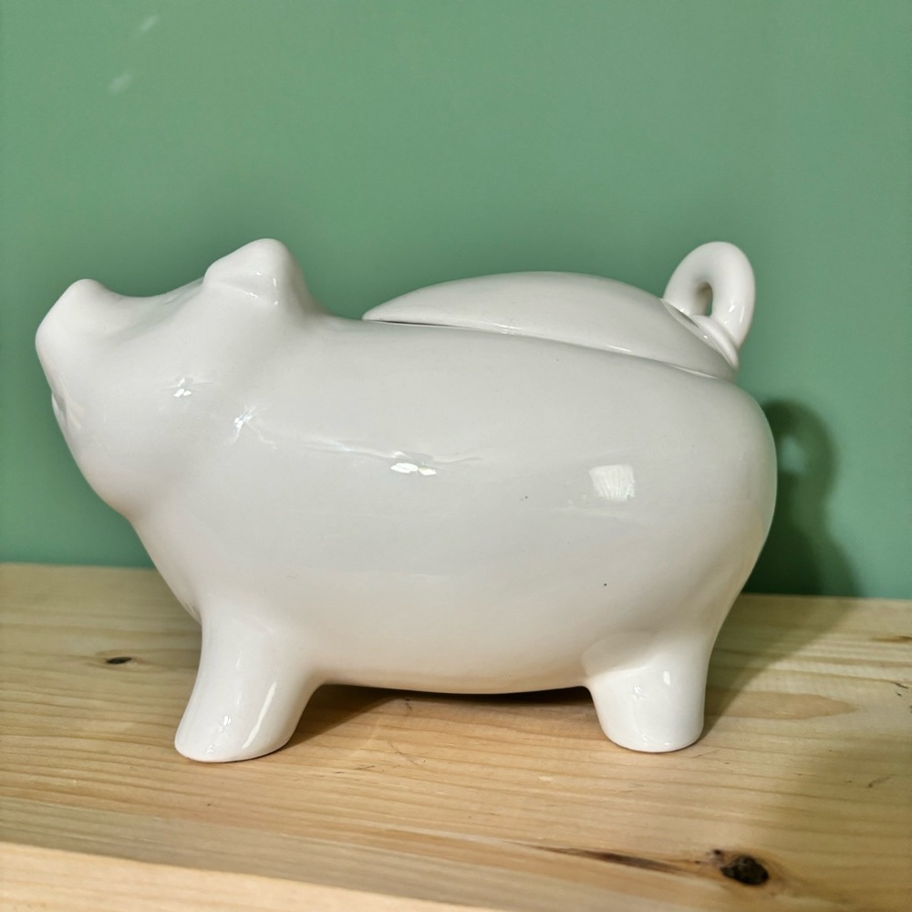 NEW Rae Dunn Little Piggy Pig Canister Country Kitchen Decor White Pig - Picture 6 of 7